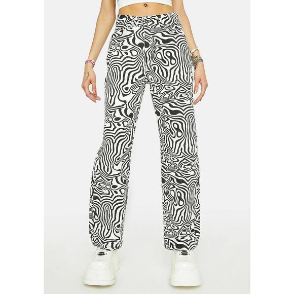 The Ragged Priest Dolls Kill Black White Marble Baggy Jeans - Picture 1 of 5